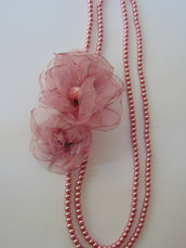 Collana rosa antico con fiori in organza removibili