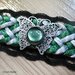 BRACCIALETTO TWIST 4 - con cordini intrecciati bianco verde, pizzo nero e cabochon verde su farfalla