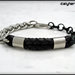 Bracciale in cordoncino intrecciato di cuoio nero, con catena in maglia spiga argento e catena in maglia rolò nera, idea regalo - Italyhere