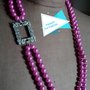 Collana finte perle fucsia e centrale rettangolare