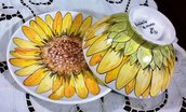 Tazzone per cereali con piatto  di ceramica dipinti a mano motivo grossa margherita gradazioni giallo