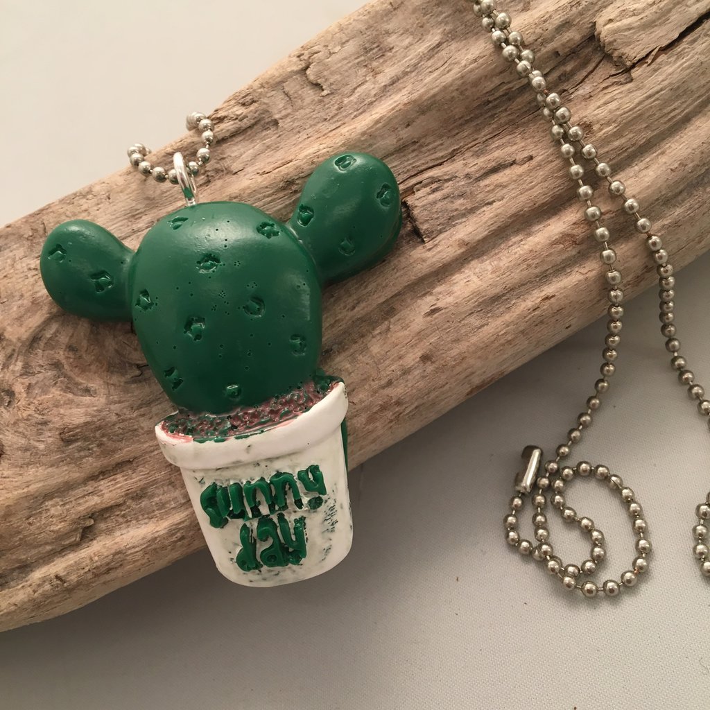 Collana In Argento 925/000 Rodio - Pendente A Forma Di Cactus
