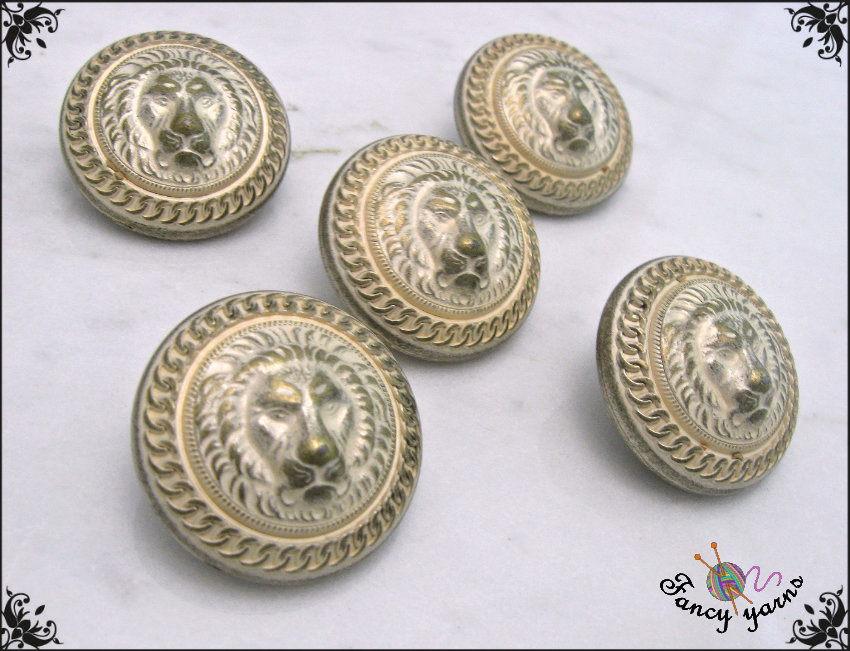 Bottoni Con Testa Di Leone Incisa – Metallo Argento, Con Gambo, 25 Mm – Confezione Da 10 Per Fai Da Te - 2