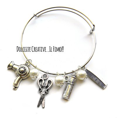Bracciale Rigido Parrucchiera - Idea regalo - Con forbici, lacca, phon - asciugacapelli e pettine- idea regalo- kawaii handmade Bracciale Rigido Parrucchiera - Idea regalo - Con forbici, lacca, phon - asciugacapelli e pettine- idea regalo- kawaii handmade