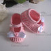 Scarpine rosa fiocco bianco neonata battesimo cerimonia nascita cotone all'uncinetto