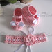Set coordinato scarpine neonata fascetta capelli rosa cotone battesimo nascita cerimonia uncinetto