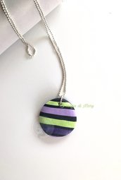 Collana a pallini con ciondolo a cerchio handmade in fimo nero/verde/viola 
