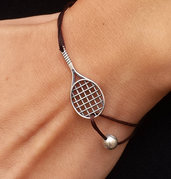 Bracciale di corda con pendente charm in argento Racchetta da tennis con pallina fatto a mano