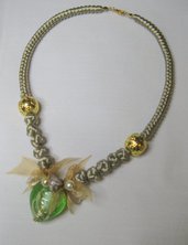 Girocollo con vetro di Murano - Collana con cuore verde - vetro Murano - perle Veneziane - collana con nodi