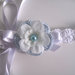 Fascia fascetta per capelli neonata uncinetto bianca / azzurra fatta a mano nascita battesimo cerimonia cotone handmade crochet 