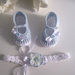 Set coordinato fascetta scarpine neonata cotone bianco / azzurro battesimo nascita cerimonia uncinetto 