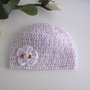 Cappellino neonata uncinetto cotone melange bianco - rosa tenue - lilla nascita bambina