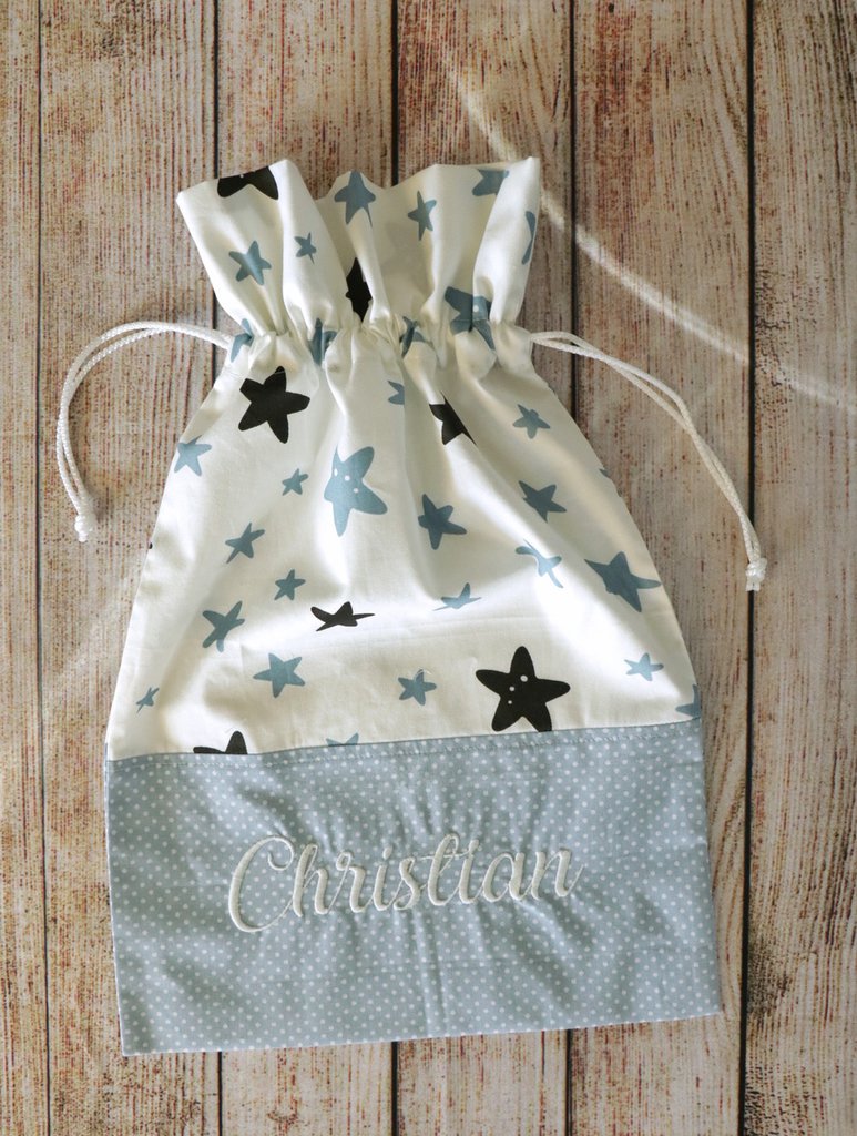 Sacchetto Per Asilo Nido In Cotone - 34x44 Cm, Chiusura A Cordino, Design Dinosauri, Made In Italy