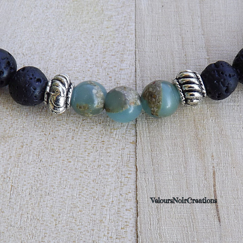 Epinki 8 mm Beads Bracelet for Women and Men, Lava Stone