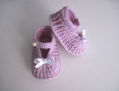 Scarpine scarpette neonata uncinetto color lilla fatte a mano lana idea regalo corredino nascita cerimonia battesimo handmade crochet 