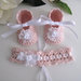 Scarpine fascetta neonata bimba uncinetto battesimo nascita cerimonia rosa cipria bianco fatto a mano 