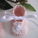 Scarpine fascetta neonata bimba uncinetto battesimo nascita cerimonia rosa cipria bianco fatto a mano 