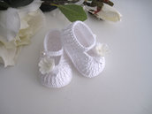 Scarpine neonata uncinetto bianche fiore bianco panna fatte a mano cerimonia nascita battesimo idea regalo cotone handmade crochet