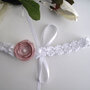 Fascia fascetta per capelli neonata uncinetto bianca fiore rosa antico fatta a mano nascita battesimo cerimonia cotone handmade crochet