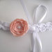 Fascia fascetta per capelli neonata uncinetto bianca fiore pesca fatta a mano nascita battesimo cerimonia cotone handmade crochet