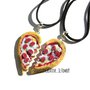 Collana Doppia - Coppia - Con mezzo cuore a forma di pizza margherita con salame- miniature kawaii handmade