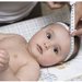 Fascetta per cappelli neonata uncinetto cotone avorio / raso bianco
