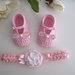 Set scarpine fascetta neonata uncinetto raso rosa fiore fatto a mano idea regalo nascita battesimo cerimonia  