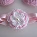 Set scarpine fascetta neonata uncinetto raso rosa fiore fatto a mano idea regalo nascita battesimo cerimonia  