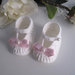 Scarpine neonata uncinetto bianco/panna fiocco rosa fatte a mano cerimonia nascita battesimo idea regalo cotone handmade uncinetto