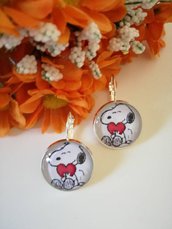 Snoopy orecchini pendenti con cammeo di colore acciaio di 20 mm
