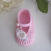 Scarpine neonata uncinetto rosa porpora fiori bianchi fatte a mano cerimonia nascita battesimo idea regalo cotone handmade uncinetto