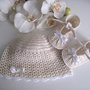 Set coordinato color crema cappellino+scarpine neonata neonato unisex cotone cerimonia nascita battesimo all'uncinetto 