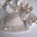 Set coordinato color crema cappellino+scarpine neonata neonato unisex cotone cerimonia nascita battesimo all'uncinetto 