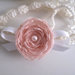 Fascia fascetta per capelli neonata color panna / fiore rosa tenue fatta a mano nascita battesimo cerimonia lana uncinetto handmade crochet 