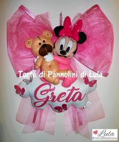 Fiocco nascita Minnie Nuvola farfalle rosa nome personalizzato femmina panno lenci feltro organza