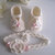 Set coordinato neonata scarpine fascetta per capelli color panna / fiocco rosa fatto a mano idea regalo nascita cerimonia battesimo lana raso handmade crochet uncinetto 
