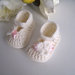 Scarpine scarpette neonata color panna / fiocco rosa fatte a mano lana idea regalo corredino nascita battesimo cerimonia handmade uncinetto crochet 