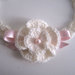Fascia fascetta per capelli neonata color panna / fiocco rosa fatta a mano nascita battesimo  cerimonia lana handmade uncinetto