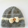 Cappello bambina in pura lana 100% con fiocco color panna