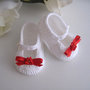 Scarpine scarpette bianche / rose rosse neonata fatte a mano cotone idea regalo corredino nascita battesimo cerimonia handmade uncinetto crochet