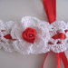 Fascia fascetta per capelli neonata bianca / rossa fatta a mano nascita battesimo cerimonia cotone handmade uncinetto