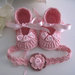 Set coordinato neonata scarpine fascetta per capelli color rosa fatto a mano idea regalo nascita cerimonia battesimo cotone raso handmade crochet uncinetto