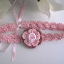 Fascia fascetta per capelli neonata fiore rosa/rosa antico fatta a mano nascita battesimo cerimonia cotone handmade uncinetto