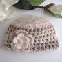 Cappellino neonato neonata unisex melange panna/beige fatto a mano idea regalo corredino nascita cerimonia battesimo lana handmade crochet uncinetto