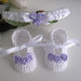 Set coordinato neonata bianco/lilla scarpine fascetta per capelli fatto a mano battesimo cerimonia nascita cotone raso idea regalo uncinetto handmade