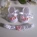 Set coordinato neonata scarpine fascetta per capelli bianco/rosa tenue raso fatta a mano handmade battesimo cerimonia nascita 