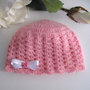 Cappellino neonata rosa "Hello Kitty" fatto a mano handmade idea regalo corredino nascita battesimo lana mohair uncinetto