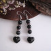 Orecchini "Crystal Black Heart" fatti a mano monachella argento 925 sfere agata nera pendente cuore cristallo Swarovski handmade