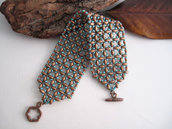 Bracciale "Antares" Bronzo/Turchese fatto a mano tessitura perline idea regalo handmade