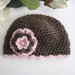 Set coordinato neonata cioccolato / rosa cappellino scarpine fatto a mano lana nascita uncinetto
